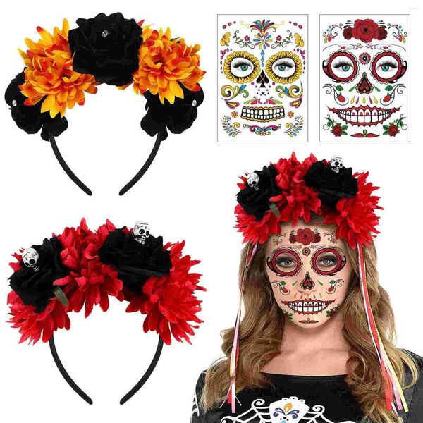 Bandanas bandeaux autocollants Halloween fleur couronne florale femmes fête faveur tatouages Vintage