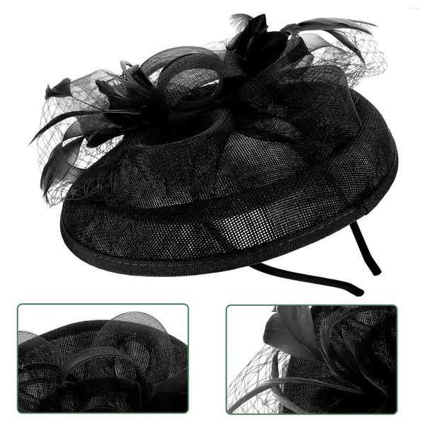 Bandanas imitation lin exagéré haut chapeau fleur fleur en maille de casque accessoires de coiffure de coiffure en yarn (jaune) Thé Party