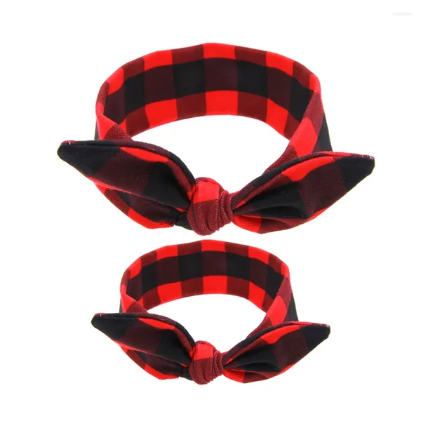 Bandanas Infantes Cadrones impresos trajes de madre e infantil Juego de diadema de oídos Accesorios para el cabello del turbante para bebés (cuadrícula roja)