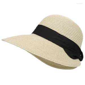 Bandanas dame chapeau de soleil grand arc large bord disquette chapeaux d'été pour les femmes plage Panama paille seau Protection visière Femme casquette décontractée