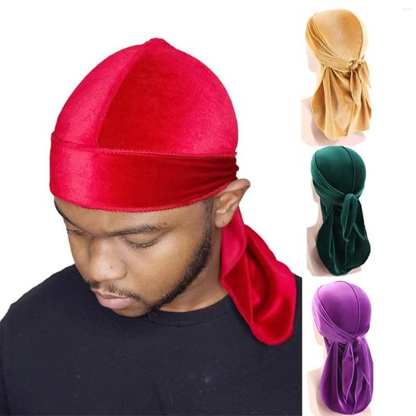 Bandanas Men's Fashion Turbans Velvet Long Tail Traited Pirate Hat Casual Sports Outdoor Personnalisé Bandle élastique confortable