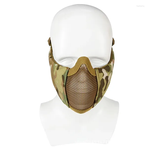 Bandanas en forme de ventilateur militaire, demi-visage, treillis métallique en acier et Protection des oreilles, masque intégré, Protection tactique d'extérieur, respirant