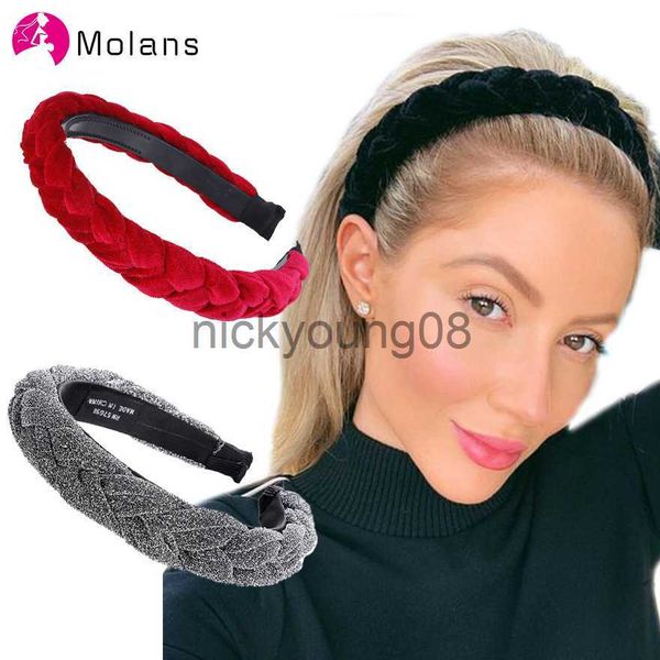 Bandanas MOLANS Cheveux Accessoires Large Brillant Tissage Bandeaux Tressé Bandeau Cheveux Cerceau De Mode Bandeaux De Cheveux Lunette Coiffe x0628