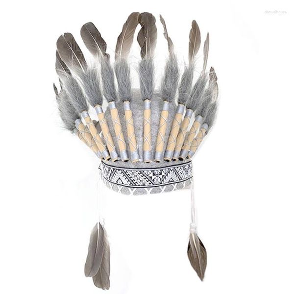 Pañuelos, tocado de plumas de nativo americano, corona de plumas, accesorios para disfraces de Halloween, adecuados para la mayoría de los niños y adultos