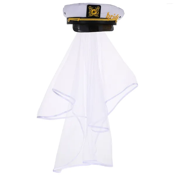Pañuelos Navy Hatband Velo Sombreros de playa Mujeres Boda Marinero Fiesta Tocado Gorra Nupcial Tela Accesorio para el cabello Miss