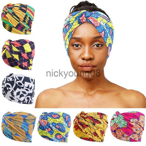 Bandanas New African Printed Twist Diadema para mujer Banda para el cabello Maquillaje Headwrap Wide Stretch Headwear Turban Ladies Accesorios para el cabello x0628