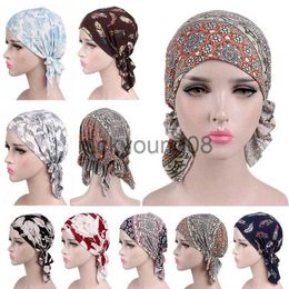 Bandana Nieuwe Stretch Katoen Bedrukte Bandana Cap Verstelbare Bloemen Chemotherapie Cap Vrouwen Hijab Islamitische Baotou Caps Hoofddoek Wrap x0628