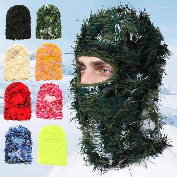 Bandanas One Hole Grassy Knit Cagoule en détresse personnalisée avec masque complet Mode Fuzzy Designer Ski