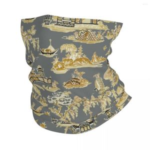 Bandanas Pagoda Garden Teahouse Bandana Neck Gaiter Protection UV Visage Foulard Couverture Gris Et Or Chinoiserie Chapeaux Tube Balaclava