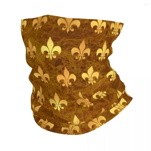 Bandanas Royal or marron marbre Fleur De Lis Bandana cache-cou hommes femmes hiver Ski Tube écharpe guêtre Lily Fleur visage couverture