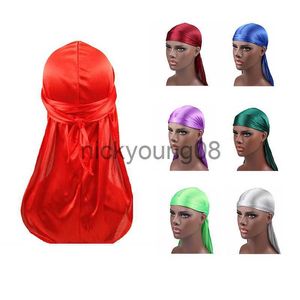 Pañuelos de seda Durag Hombre Unisex Dorag Hiphop Bandana Pirate Cap Waves Du Doo Rag Hombres Correas anchas Headwraps Long Tails Stain Turban x0628