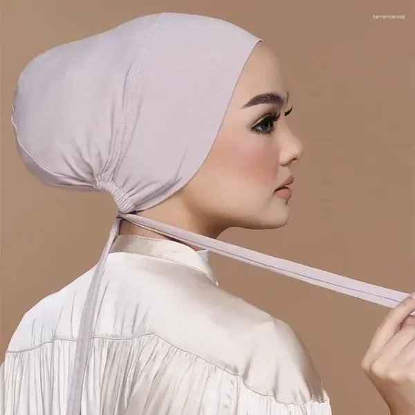 Pañuelos suaves de Modal para mujer, turbante musulmán, gorros Hijab interiores, pañuelo interior islámico, capó, pañuelo negro para mujer de la India