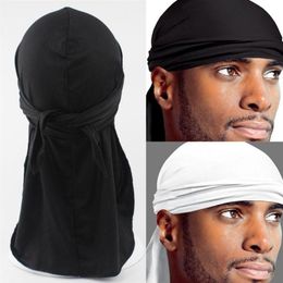 Bandanas Spandex King S Durag Hat Durags Bandanna Turban Pruiken Men Silky Headwear Hoofdband Zwart Wit Haaraccessoires223p