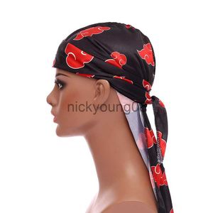 Bandana Straat Hip-Hop Zijdeachtige Durags Voor Mannen Print Bandana Tulband Hoed Unisex Doo Durag Pruiken Vrouwen Headwrap Chemo Cap Lange Staart Piraat Hoed x0628