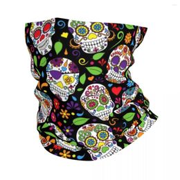 Calavera de azúcar cráneo flor mexicana cuello de pañuelo para caminar para acampar mujeres envoltura bufanda Halloween Día de los muertos Balaclava Calentador