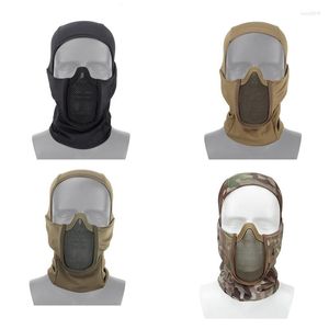 Bandanas Tactical Full Face Mask Balaclava Cap Motorfiets Army Paintball Hoofddeksel metaal Mesh Hunting Protective