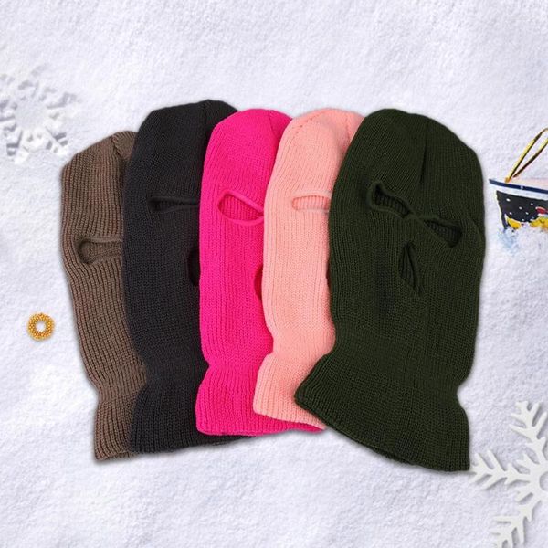 Pañuelos Unisex pasamontañas máscara 3 agujeros invierno cálido sombrero cara completa negro tejido esquí Snowboard Hip Hop varios colores Beanie