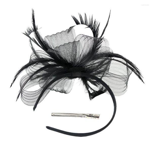 Bandanas Wedding Headpiece Bride Mesh Tea Party Hat Fascinators Femme Halloween 18x15x5cm Chapeaux Black Artificial Feathers