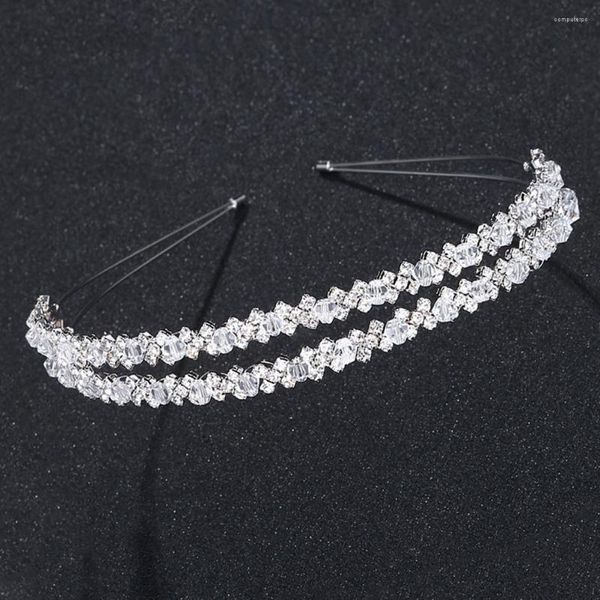 Pañuelos, diadema de diamantes de imitación para boda, diadema de doble capa, tocado plateado, accesorios nupciales para el cabello para fiesta de graduación y cumpleaños