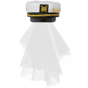 Bandanas Blanc Mariée Voile Chapeau De Marin De Mariée Voiles Fête Marine Brodé Capitaine De Mariage