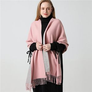 Bandanas hiver écharpe en cachemire femmes épais chaud châles enveloppes dame solide foulards mode glands Pashmina couverture qualité 2022