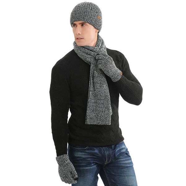 Bandanas hiver tricot bonnet chapeau crâne casquettes écran tactile gants longue écharpe rayée 3 pièces ensembleBandanas