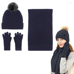 Bandanas Conjunto de guantes de bufanda de gorro de lana de invierno para mujer con calentador de cuello largo con pompón