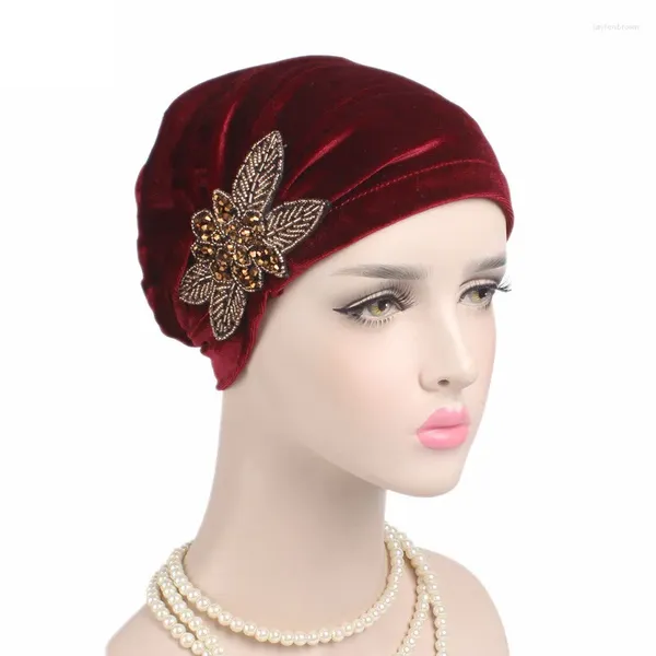 Bandanas Mujeres Flor Musulmana Cáncer Chemo Terciopelo Sombrero Turbante Cabeza Wrap Cap Llamativo