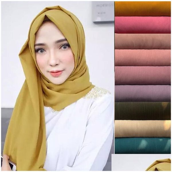 Pañuelos Mujeres Llanura Burbuja Bufanda de gasa Hijab Wrap Chales de color sólido Diadema Musulmanes Hijabs Bufandas Drop Delivery Moda Accesso Dhplu