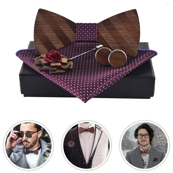 Conjunto de pajarita de madera para hombre, gemelos, ramillete, accesorios de ropa para hombre, broche de ropa clásico para boda