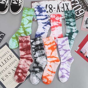 bandhnu Tie-dye Calcetines Mujer Calcetines de tubo de algodón Personalidad coreana Calle Deportes Estilo Baloncesto Calcetines