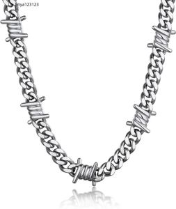 Bandmax Collier cubain en fil de fer barbelé pour homme et femme en acier inoxydable/noir avec épines gothiques et tête de mort, collier ras du cou, bracelet punk, bijoux – Emballé cadeau