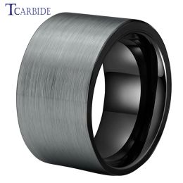 Bandes 12MM Big Hommes Noir Carbure De Tungstène Bague Bande Plate Brosse Finition Cadeau De Mariage Bijoux Confort Fit