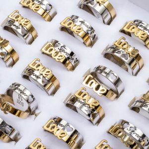 Groupes 24 ensembles (48 pièces / lot) en acier inoxydable pour toujours l'amour couple anneaux de fiançailles cadeau de mariage bijoux accessoires en gros