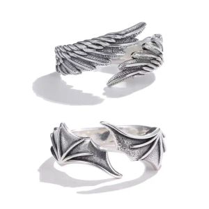 Bandes 2pcs / pack vintage angel hop hop hop couples couples rings for hommes femmes joelry couloir en argent rétro nouveau 2023 tendance