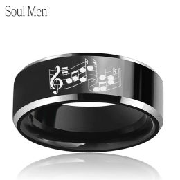 Groupes 8 mm Black Classic Ring For Men Women Comfort Fit Tungsten Wedding Band Notes Music Graves Personal Bijoux Taille 6 à 13