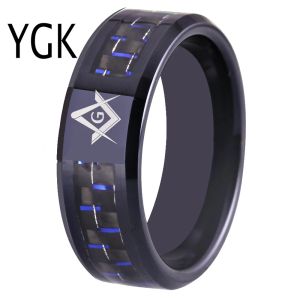 Bandas de 8 mm anillo de tungsteno negro con anillo masónico de fibra para el compromiso anillos de boda de la boda joyas caídas de la fiesta de envío