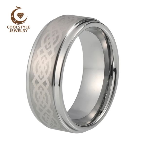 Bandes 8mm classique carbure de tungstène bague de mariage pour hommes femmes avec laser gravé étape brossé confort ajustement