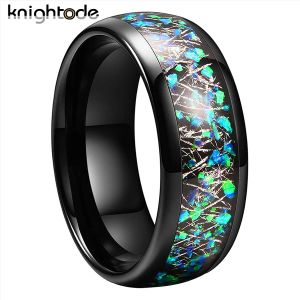 Bandas Band de 8 mm Banda de boda Anillos de carburo de tungsteno para hombres Mujeres Buenas joyas de moda ópalo e incrustación de meteorito Dome Polished Comfort Fit