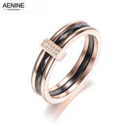 Groupes Aenine Trendy Mosaic Cz Crystal Rose Gold Couleur Anneaux de fiançailles Bijoux en acier inoxydable Anness de mariage pour femmes Anneau AR18001