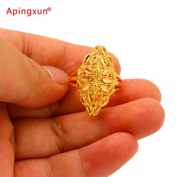 Groupes Aingxun Dubai Gold Color Diamètre 1,9 cm Anneau pour femmes hommes Unisexe Engagement Anniversaire Ring Jewelry African French Decoration