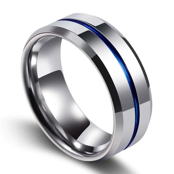 Bandes BEIER 2018 mode mince ligne bleue bague de tungstène marque de mariage 8MM anneaux de carbure de tungstène pour hommes bijoux haute poli BRW070