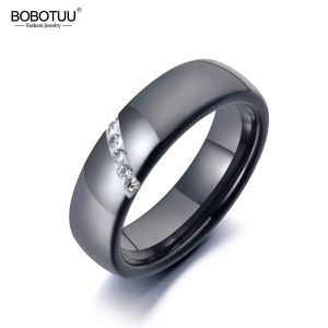 Bandes Bobotuu Black Black de mariage en céramique noire à la mode pour les femmes en acier inoxydable en argile en strass de fiançailles BR19069