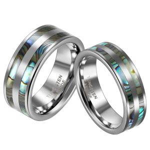 BONISKISS – bagues de fiançailles en tungstène poli, ensemble avec Double incrustation d'ormeau pour Couples, bandes de mariage, 1 pièces, Bijoux