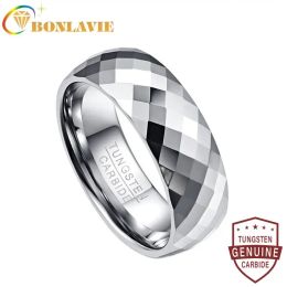 Bands Bonlavie Hot Sell Men's 7,5 mm Tungsten Carbide Ring Wedding Band Multifeted High Polished Comed Comfort Fit maat 712