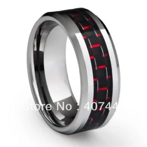 Bandas envío gratis precio barato joyería EE. UU. Brasil Rusia gran oferta su/ella 8mm incrustaciones de fibra negra y roja anillo de bodas de tungsteno para hombres