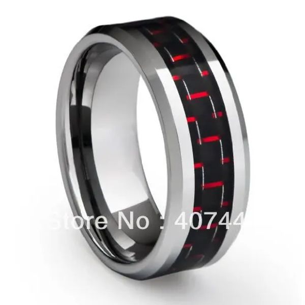 Bandes Livraison Gratuite Pas Cher Prix Bijoux USA Brésil Russie Offres Spéciales His/Her 8mm BlackRed Fibre Inlay Bague De Mariage En Tungstène Pour Hommes