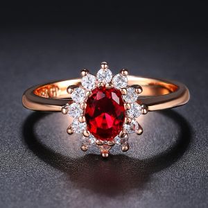 Bands Anips de mariage en cristal rouge classique pour femmes Bridal Beautiful Rose Gold Color Zirconia Engagement Ring Fashion Bijoux R187