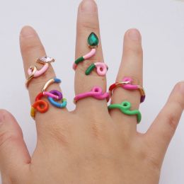 Bands Contrast Ring Colorful Bohemian Anneaux Femme Y2k Candy Germe Géométrie multicolore Serpentin Madera Pulseira Freed Freight