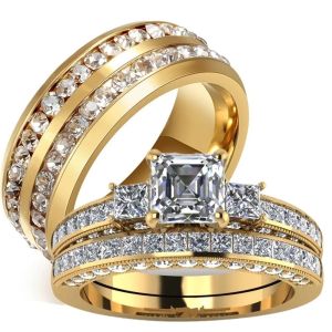 Groupes Couple Ring Fashion Cubic Zirconia Anneaux de mariage pour Goldcolor Anniversaire romantique Men / Femme Ring Bijoux Accessoires